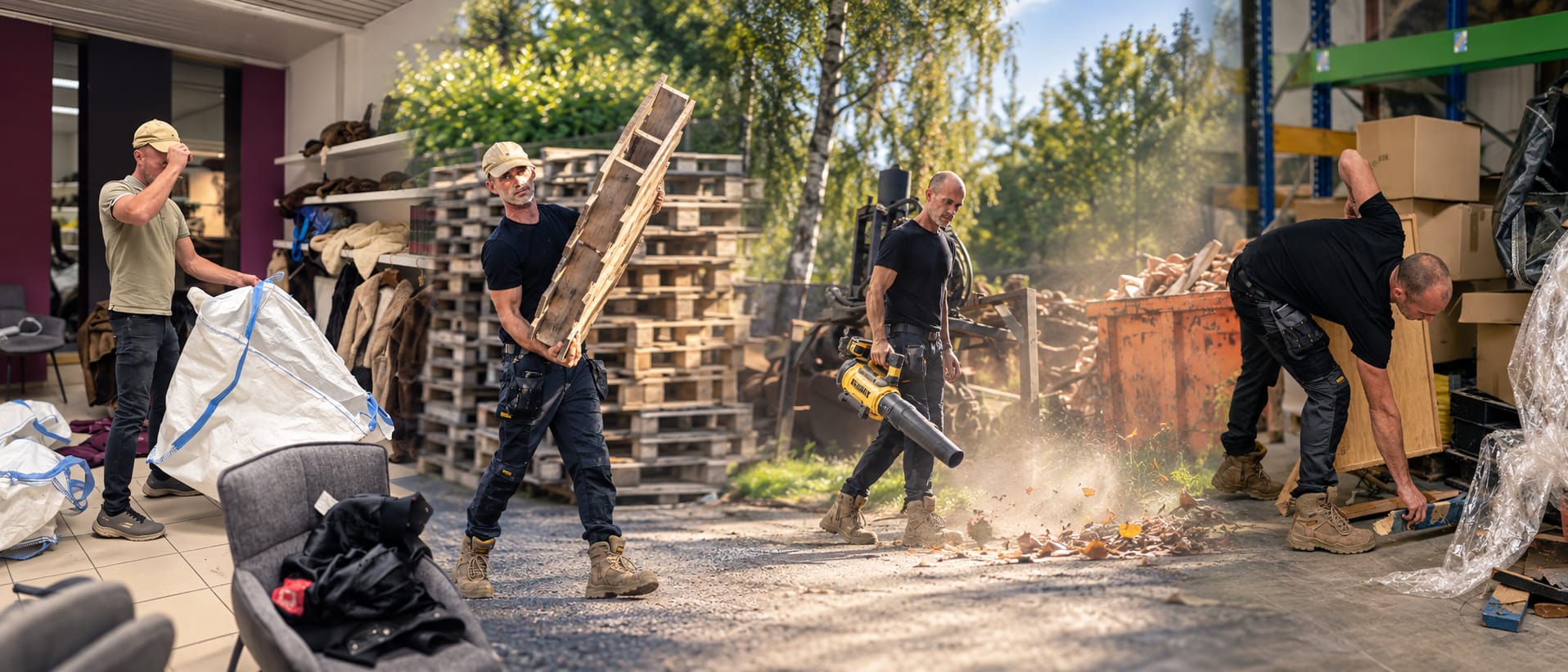 JSM Ontruiming Limburg – bedrijfsontruiming, winkelpand leegmaken, magazijn opruimen, pallets en bedrijfsafval afvoeren.